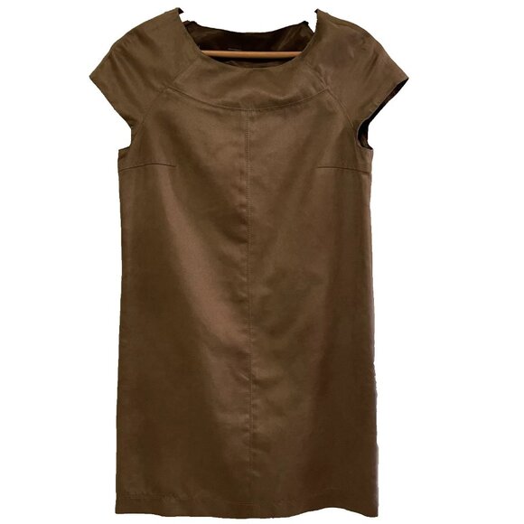 ZARA BASIC Brown Faux Suede Cap Sleeve Short Shift Dress Sz M NWOT - Picture 1 of 5